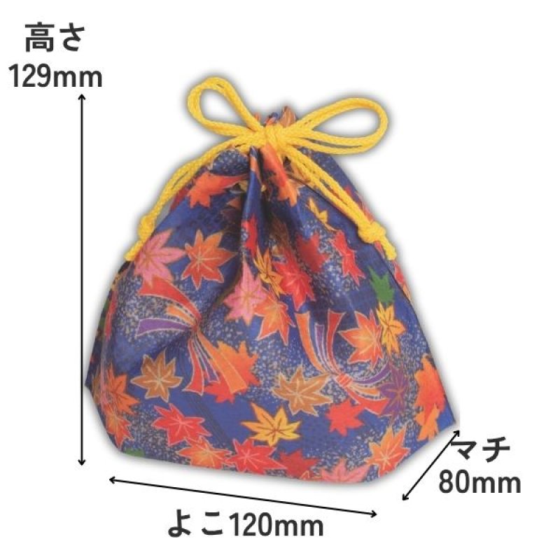 画像2: 【秋】さんかく巾着FP　熨斗もみじ柄紺　40枚入／単価　122.50円 (2)