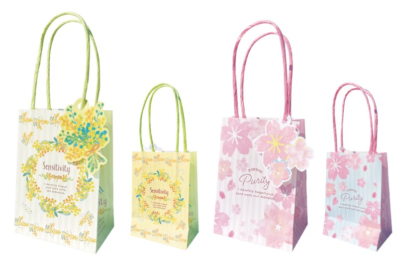 画像1: モラ　ミモザ＆桜ペーパーバッグ＆タグ(2色アソート)＠1枚あたり133.70円 (1)
