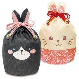 オーダー承ります】巾着袋 大きめ うさぎ 黒 30×25 うさぎ巾着 花